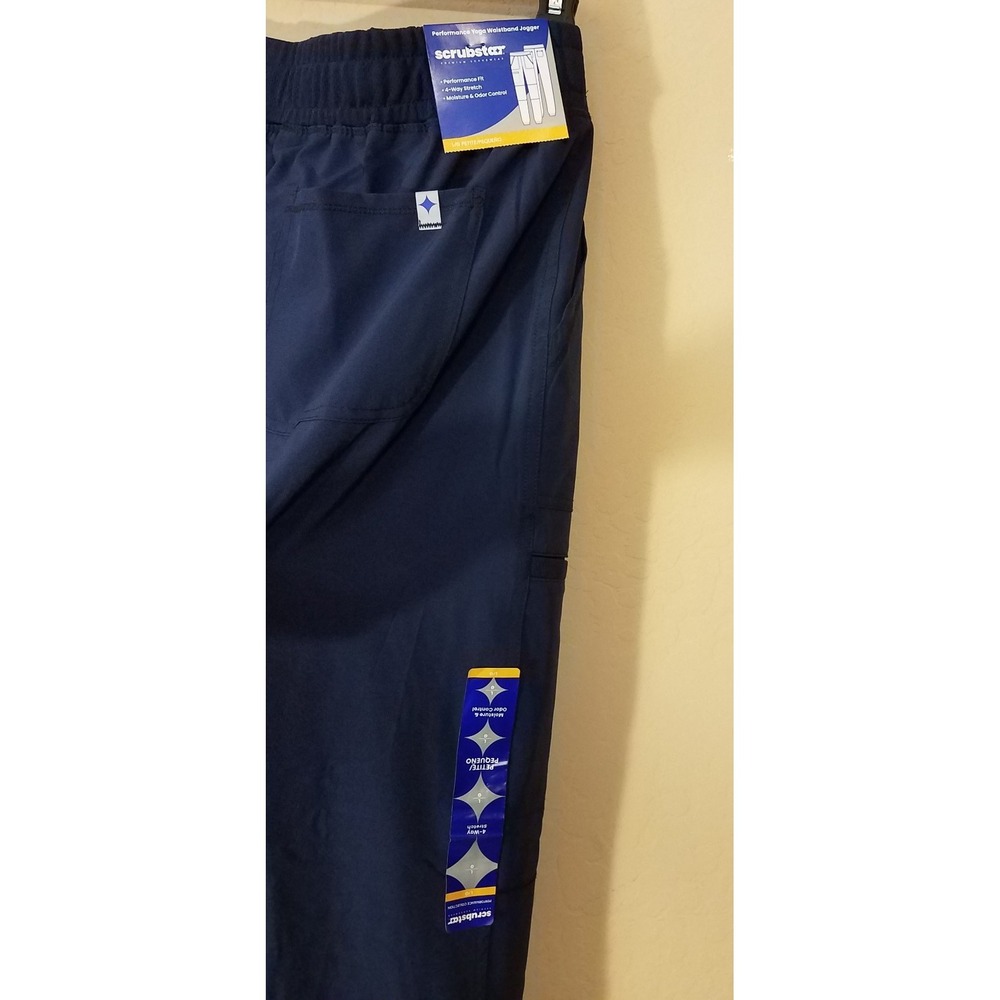 ScrubStar Jogger Women L Petite Pull-On Pants Pockets Yoga Waistband Blue NEW - Picture 4 of 5